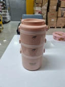 Tantitoni 3 Katlı Paslanmaz Çelik Yuvarlak Yemek Taşıma Kabı 2.7 lt Pembe - 1