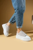 Pembe Potin Kalın Taban Renkli Bağcıklı Hafif Taban Kadın Sneakers 89-049-25Byaz - 6