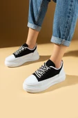 Pembe Potin Kalın Taban Renkli Bağcıklı Hafif Taban Kadın Sneakers 89-049-25Byaz - 5