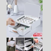 Mucit Home  Çekmeceli Aynalı Çok Bölmeli Makyaj Takı Organizer Krem - 1