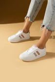 Pembe Potin Şerit Detaylı Bağcıklı Rahat Taban Kadın Sneakers 001-1004-24BPudra - 3