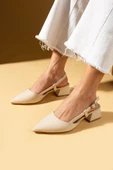 Pembe Potin Sivri Burun Saten Kumaş Slingback Kadın Topuklu Ayakkabı 87-151-25Saten - 7