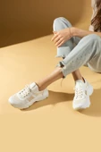 Pembe Potin Triko Desenli Bağcıklı Kalın Taban Tarz Kadın Sneaker 59-3456-24 - 11