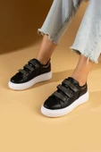 Pembe Potin 3 Bant Taşlı Yüksek Taban Comfort Kadın Sneaker 36-729-24SiyahBeyaz - 3