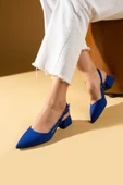 Pembe Potin Sivri Burun Saten Kumaş Slingback Kadın Topuklu Ayakkabı 87-151-25Saten - 9