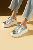 Pembe Potin Yüksek Taban Bağcıklı Comfort Kadın Sneakers 36-1050-25 - 3