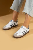 Pembe Potin Bağcıklı Comfort Taban 3 Şeritli Kadın Sneaker 001-1009-BeyazSiyahŞal - 1