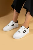 Pembe Potin Bağcıklı Comfort Taban Şeritli Kadın Sneaker 001-1005-24BeyazSiyah thumbnail 1