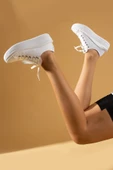 Pembe Potin Bağcıklı Kalın Taban Keten Kadın Sneaker 57-101-23 - 8