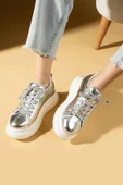 Pembe Potin Yüksek Taban Bağcıklı Comfort Kadın Sneakers 36-1050-25 - 7