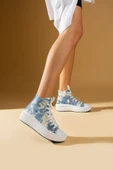 Pembe Potin Bağcıklı Kalın Taban Bilekte Keten Kadın Sneaker 57-103-23Fhn - 12