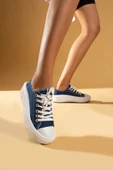 Pembe Potin Bağcıklı Kalın Taban Keten Kadın Sneaker 57-101-23 - 4