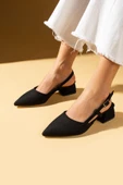 Pembe Potin Sivri Burun Saten Kumaş Slingback Kadın Topuklu Ayakkabı 87-151-25Saten - 2
