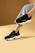 Pembe Potin Triko Desenli Bağcıklı Kalın Taban Tarz Kadın Sneaker 59-3456-24 - 7