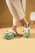 Pembe Potin Yüksek Taban Kurdela Detaylı Eva Comfort Kadın Sandalet DNZ223-24YeşilBeyaz - 3