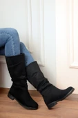 Pembe Potin Rahat Taban Körüklü Moda Kadın Bot A112-20Siyah Süet thumbnail 2