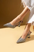 Pembe Potin Sivri Burun Kadeh Topuklu Parlak Renkli Slingback Kadın Ayakkabı 71-531-25 - 6