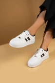 Pembe Potin Bağcıklı Comfort Taban Şeritli Kadın Sneaker 001-1005-24BeyazSiyah thumbnail 3