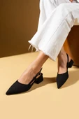 Pembe Potin Sivri Burun Saten Kumaş Slingback Kadın Topuklu Ayakkabı 87-151-25Saten - 8