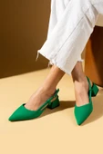 Pembe Potin Sivri Burun Saten Kumaş Slingback Kadın Topuklu Ayakkabı 87-151-25Saten - 10