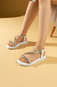 Pembe Potin Brikon Taş Biyeli Comfort Taban Arkası Lastikli Kadın Sandalet 57-289-24 - 1