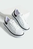 Pembe Potin Rahat Taban Renk Şeritli Bağcıklı Kadın Sneaker 001-340-24BSiyah - 4