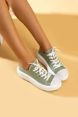 Pembe Potin Bağcıklı Kalın Taban Keten Kadın Sneaker 57-101-23 - 6