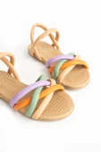 Pembe Potin Çapraz İnce Bant Rahat Taban Kadın Sandalet 41-25-22NutLila thumbnail 8