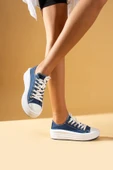 Pembe Potin Bağcıklı Kalın Taban Keten Kadın Sneaker 57-101-23 - 11