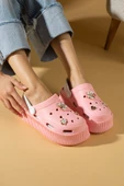 Pembe Potin Yüksek Taban Altın Tokalı Eva Comfort Kadın Sandalet DNZ225-24 - 2
