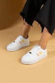 Pembe Potin Bağcıklı Comfort Taban Şeritli Kadın Sneaker 001-1005-24BeyazPudraSarı - 1