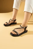 Pembe Potin Brikon Taş Biyeli Comfort Taban Arkası Lastikli Kadın Sandalet 57-289-24 - 3