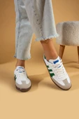 Pembe Potin Bağcıklı Comfort Taban 3 Şeritli Kadın Sneaker 001-1009-24BeyazYeşil - 3