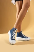 Pembe Potin Bağcıklı Kalın Taban Bilekte Keten Kadın Sneaker 57-103-23Fhn - 4