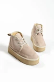 Pembe Potin Ultra Mini Platform Kürk Astarlı Kalın Taban Bağcıklı Kadın Bot 61-2001-23Süet thumbnail 10