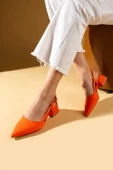 Pembe Potin Sivri Burun Saten Kumaş Slingback Kadın Topuklu Ayakkabı 87-151-25Saten - 11