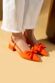 Pembe Potin Sivri Burun Fiyonk Detaylı Saten Kumaş Slingback Kadın Topuklu Ayakkabı 87-141-25Saten thumbnail 5
