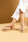 Pembe Potin Comfort Hasır Taban Parmak Arası Kadın Sandalet 68-104-24 - 9