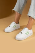 Pembe Potin Bağcıklı Comfort Taban Şeritli Kadın Sneaker 001-1005-24BeyazYeşil - 1
