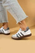 Pembe Potin Bağcıklı Comfort Taban 3 Şeritli Kadın Sneaker 001-1009-BeyazSiyahŞal - 3
