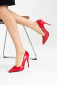 Pembe Potin Rahat Kalıp Uzun Topuklu Kadın Klasik Stiletto 017-1770-23Rugan - 2