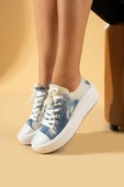 Pembe Potin Bağcıklı Kalın Taban Keten Kadın Sneaker 57-101-23 - 5