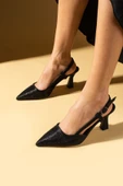 Pembe Potin Sivri Burun Kadeh Topuklu Parlak Renkli Slingback Kadın Ayakkabı 71-531-25 - 1
