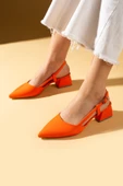 Pembe Potin Sivri Burun Saten Kumaş Slingback Kadın Topuklu Ayakkabı 87-151-25Saten - 5