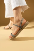 Pembe Potin Parlak Taşlı İnce Bantlı Hasır Taban Comfort Kadın Sandalet 020-758-24 - 10