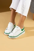 Pembe Potin Rahat Taban Renk Şeritli Bağcıklı Kadın Sneaker 001-340-24BYeşil - 2
