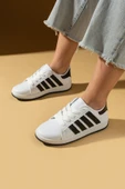 Pembe Potin Bağcıklı Rahat Kalıp Şerit Detaylı Comfort Kadın Sneaker 001-1015-24Syh - 1