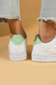 Pembe Potin Bağcıklı Comfort Taban Şeritli Kadın Sneaker 001-1005-24BeyazYeşil - 3
