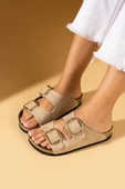 Pembe Potin Rahat Taban Çift Gold Tokalı Kadın Terlik 65-81-24 thumbnail 12