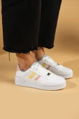 Pembe Potin Bağcıklı Comfort Taban Şeritli Kadın Sneaker 001-1005-24BeyazPudraSarı - 2